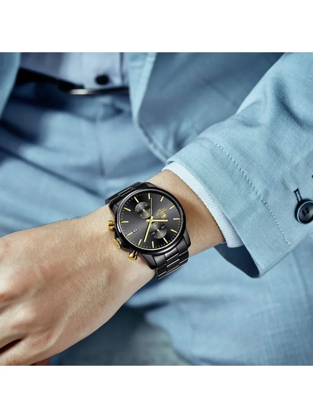 Stylish Men's Waterproof Chronograph Watch - Stainless Steel, Auto Date